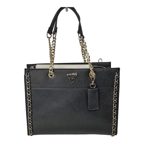 Guess Handbags - Guess Black Leather Bag Gold Chains